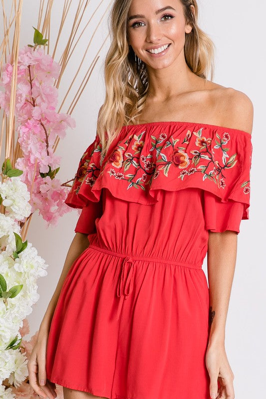 FLORAL EMBROIDERED OFF SHOULDER ROMPER-Davi & Dani-[option4]-[option5]-[option6]-[option7]-[option8]-Shop-Boutique-Clothing-for-Women-Online