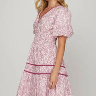 She + Sky Full Size Printed V-Neck Puff Sleeve Tiered Dress-Dresses-Trendsi-[option4]-[option5]-[option6]-[option7]-[option8]-Shop-Boutique-Clothing-for-Women-Online