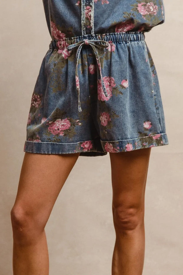 BiBi Floral Printed Denim Short Pants With Pocket-Shorts-Trendsi-[option4]-[option5]-[option6]-[option7]-[option8]-Shop-Boutique-Clothing-for-Women-Online