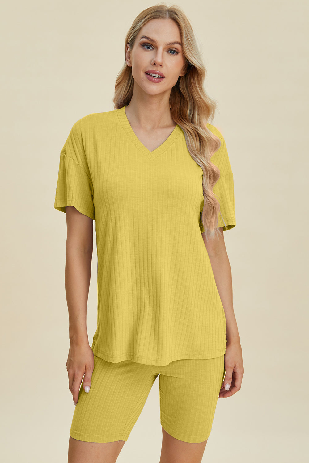 Basic Bae Ribbed V-Neck Short Sleeve Top and Shorts Set-Trendsi-[option4]-[option5]-[option6]-[option7]-[option8]-Shop-Boutique-Clothing-for-Women-Online