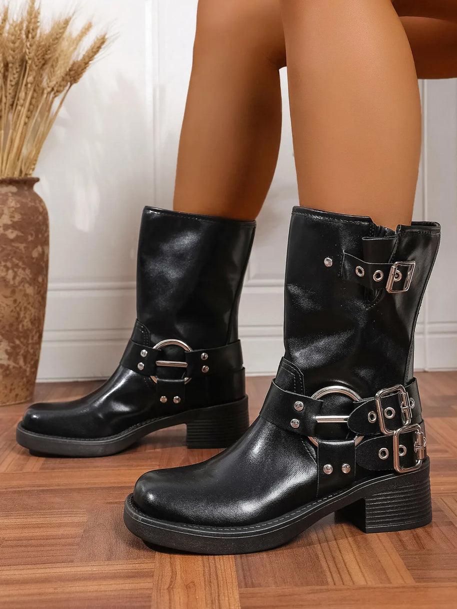 Round Toe Block Heels Boots-Boots-Trendsi-[option4]-[option5]-[option6]-[option7]-[option8]-Shop-Boutique-Clothing-for-Women-Online