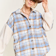 Multi plaid fuzzy sleeve jacket PLUS SIZE-Jade By Jane-[option4]-[option5]-[option6]-[option7]-[option8]-Shop-Boutique-Clothing-for-Women-Online