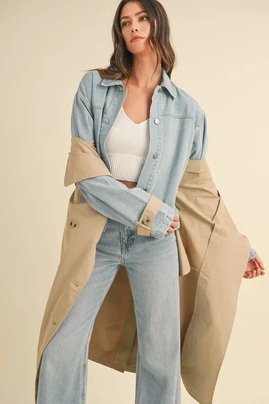 MABLE Layered Look Trench Coat With Denim Jacket-Coats & Jackets-Trendsi-[option4]-[option5]-[option6]-[option7]-[option8]-Shop-Boutique-Clothing-for-Women-Online
