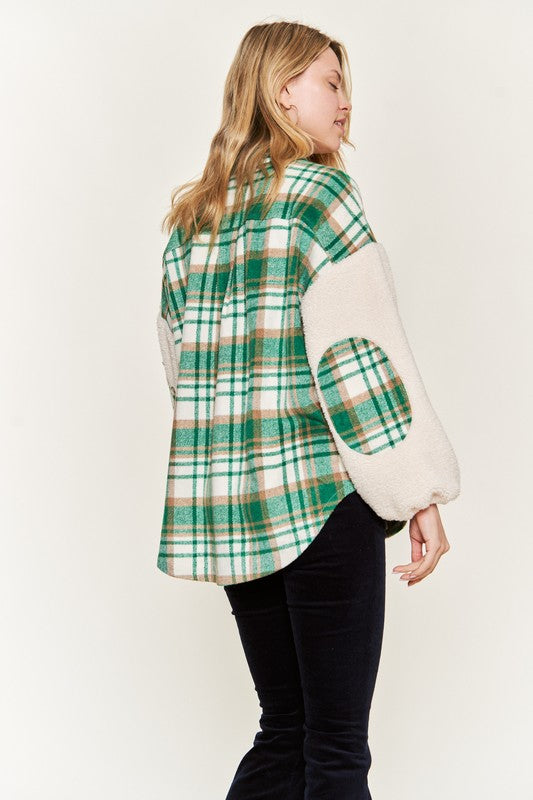 Multi plaid fuzzy sleeve jacket PLUS SIZE-Jade By Jane-[option4]-[option5]-[option6]-[option7]-[option8]-Shop-Boutique-Clothing-for-Women-Online