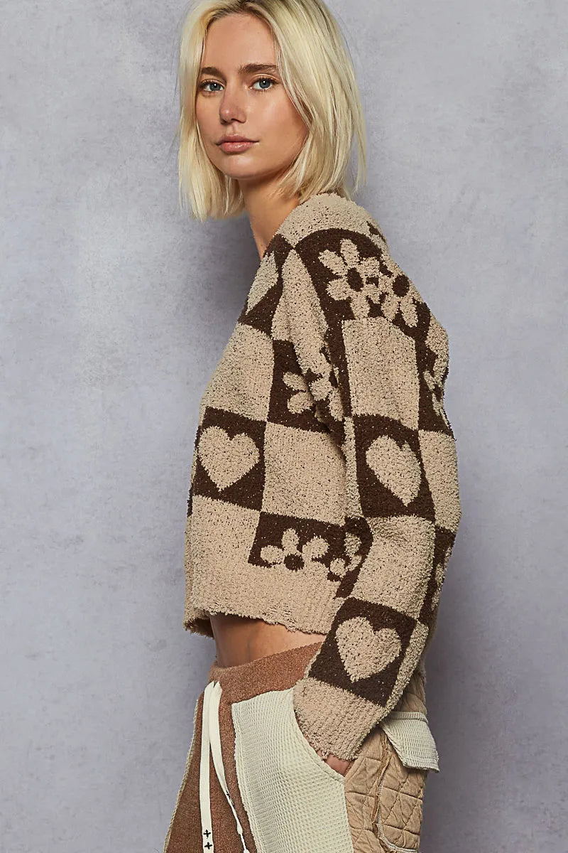 POL V-Neck Heart Pattern Checkered Sweater-Sweaters-Trendsi-[option4]-[option5]-[option6]-[option7]-[option8]-Shop-Boutique-Clothing-for-Women-Online