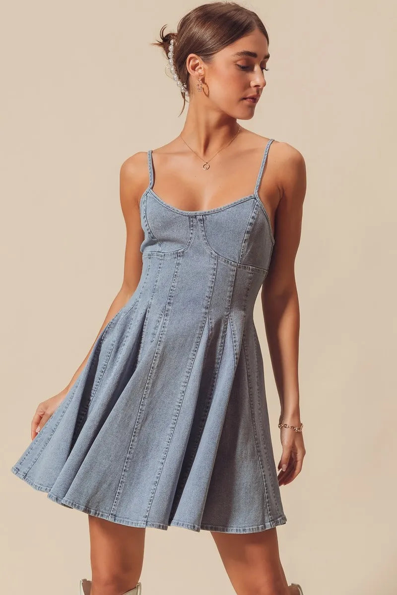 SO ME A Line Fit and Flare Denim Mini Dress-Dresses-Trendsi-[option4]-[option5]-[option6]-[option7]-[option8]-Shop-Boutique-Clothing-for-Women-Online