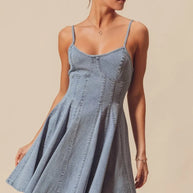 SO ME A Line Fit and Flare Denim Mini Dress-Dresses-Trendsi-[option4]-[option5]-[option6]-[option7]-[option8]-Shop-Boutique-Clothing-for-Women-Online