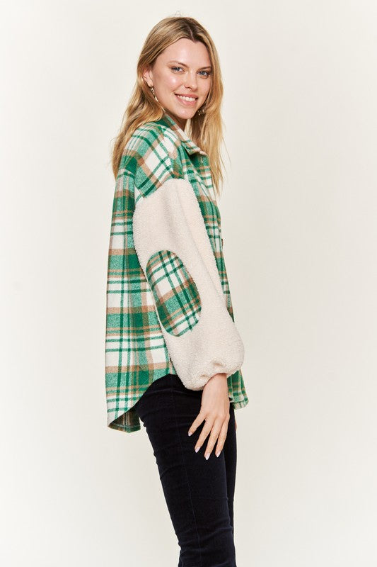 Multi plaid fuzzy sleeve jacket PLUS SIZE-Jade By Jane-[option4]-[option5]-[option6]-[option7]-[option8]-Shop-Boutique-Clothing-for-Women-Online