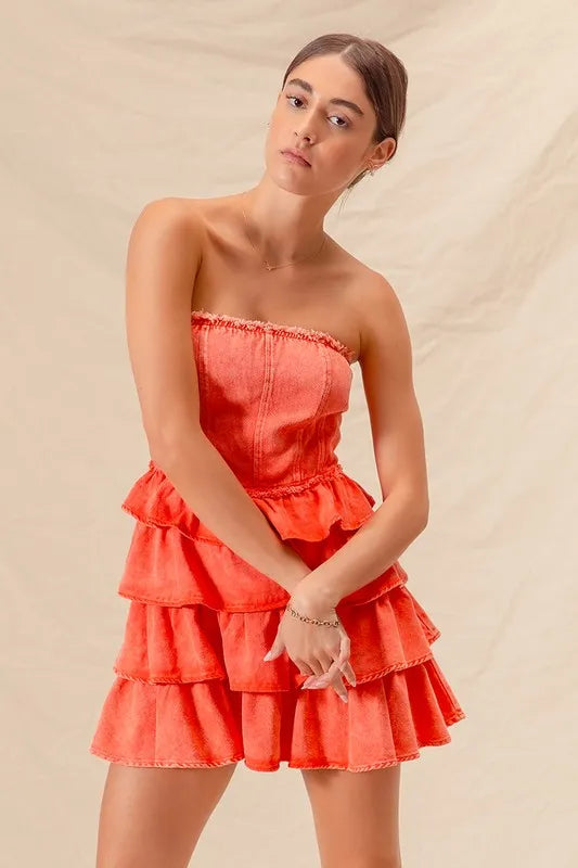 SO ME Strapless Ruffle Layered Game Day Cheer Up Dress-Dresses-Trendsi-[option4]-[option5]-[option6]-[option7]-[option8]-Shop-Boutique-Clothing-for-Women-Online