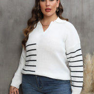 Plus Size Striped V-Neck Sweater-Sweaters-Trendsi-[option4]-[option5]-[option6]-[option7]-[option8]-Shop-Boutique-Clothing-for-Women-Online