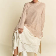 Davi & Dani High-Low Round Neck Drop Shoulder Sweater-Sweater-Trendsi-[option4]-[option5]-[option6]-[option7]-[option8]-Shop-Boutique-Clothing-for-Women-Online