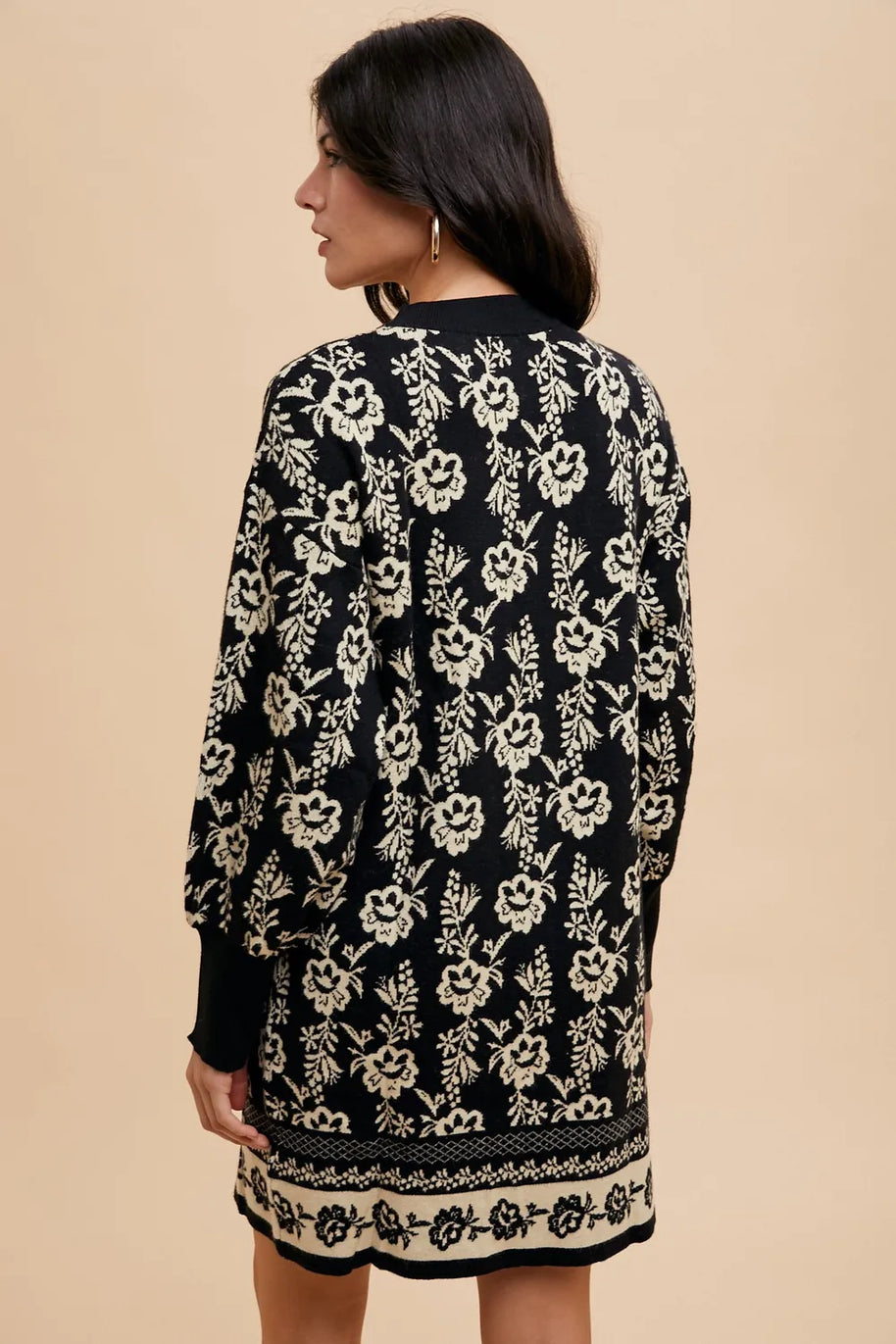 Annie Wear Floral Jacquard Round Neck Sweater Dress-Dresses-Trendsi-[option4]-[option5]-[option6]-[option7]-[option8]-Shop-Boutique-Clothing-for-Women-Online