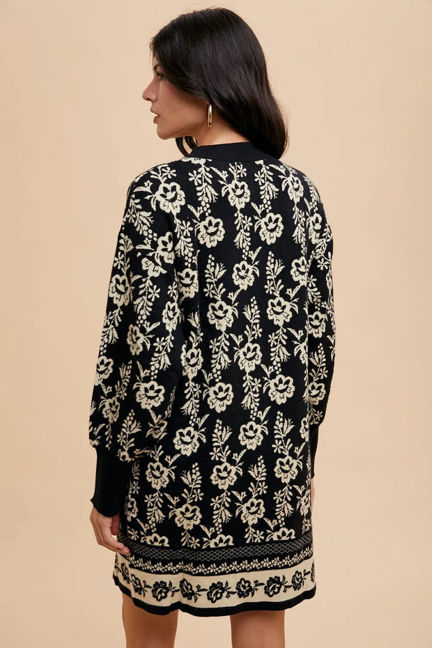 Annie Wear Floral Jacquard Round Neck Sweater Dress-Dresses-Trendsi-[option4]-[option5]-[option6]-[option7]-[option8]-Shop-Boutique-Clothing-for-Women-Online