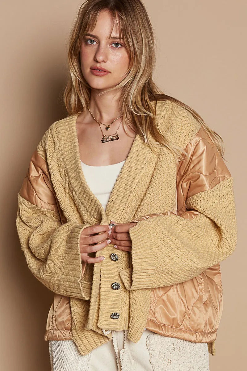 POL Quilting Patch Button Up Cable Knit Jacket-Coats & Jackets-Trendsi-[option4]-[option5]-[option6]-[option7]-[option8]-Shop-Boutique-Clothing-for-Women-Online