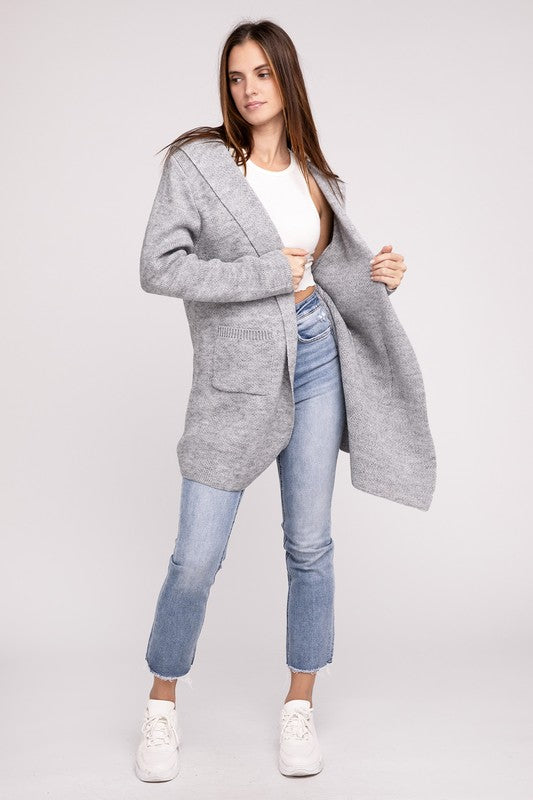Zenana Hooded Open Front Sweater Cardigan-ZENANA-[option4]-[option5]-[option6]-[option7]-[option8]-Shop-Boutique-Clothing-for-Women-Online