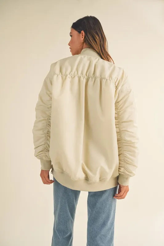 MABLE Back Ruched Utiltiy Bomber Jacket-Jackets-Trendsi-[option4]-[option5]-[option6]-[option7]-[option8]-Shop-Boutique-Clothing-for-Women-Online