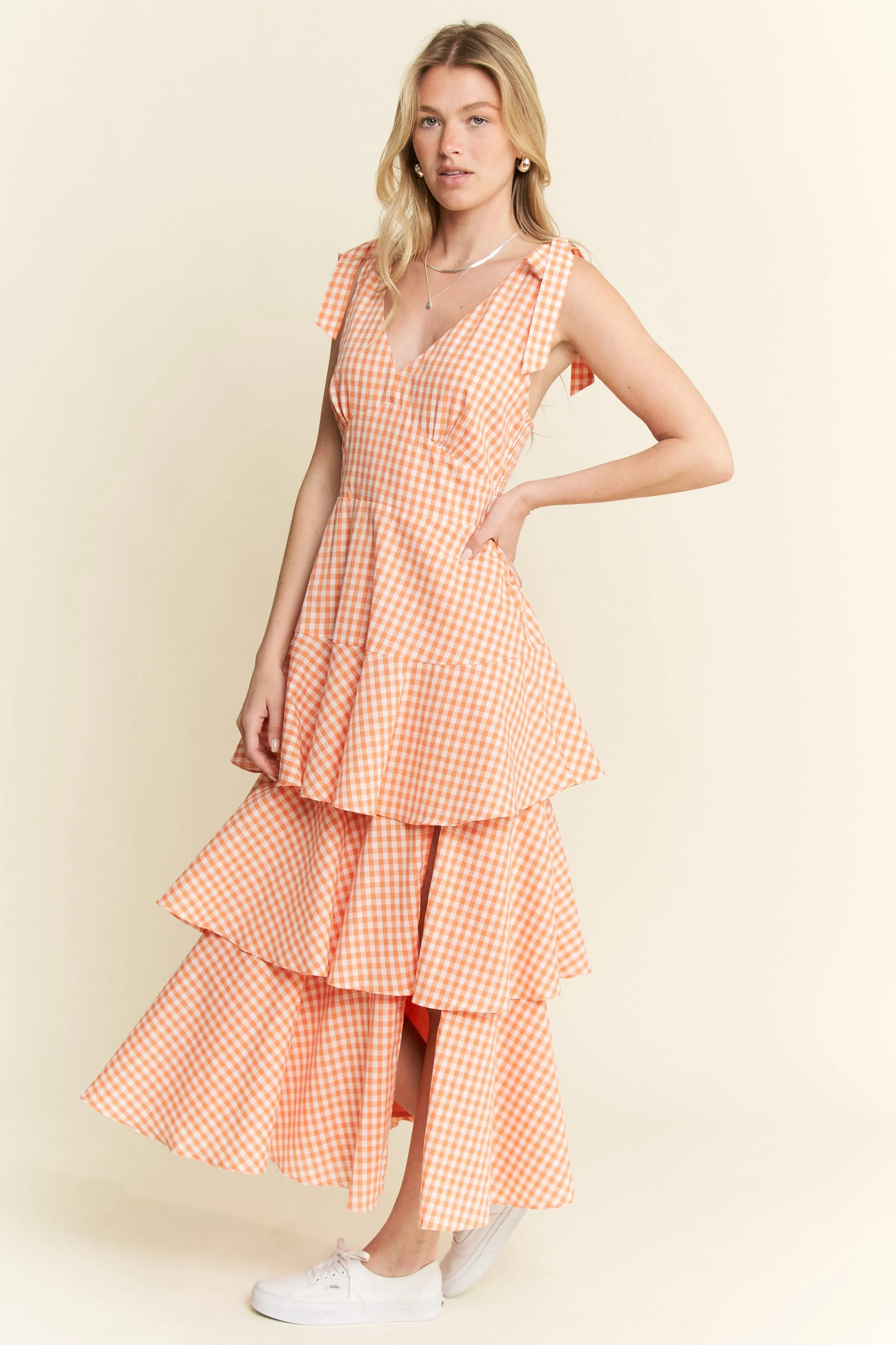 Jade By Jane Sleeveless Gingham Print Tiered Midi Dress-Dresses-Trendsi-[option4]-[option5]-[option6]-[option7]-[option8]-Shop-Boutique-Clothing-for-Women-Online