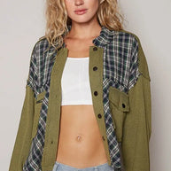 POL Plaid Button Down Shirt with Chest Pockets-Blouses-Trendsi-Olive-S-[option4]-[option5]-[option6]-[option7]-[option8]-Shop-Boutique-Clothing-for-Women-Online