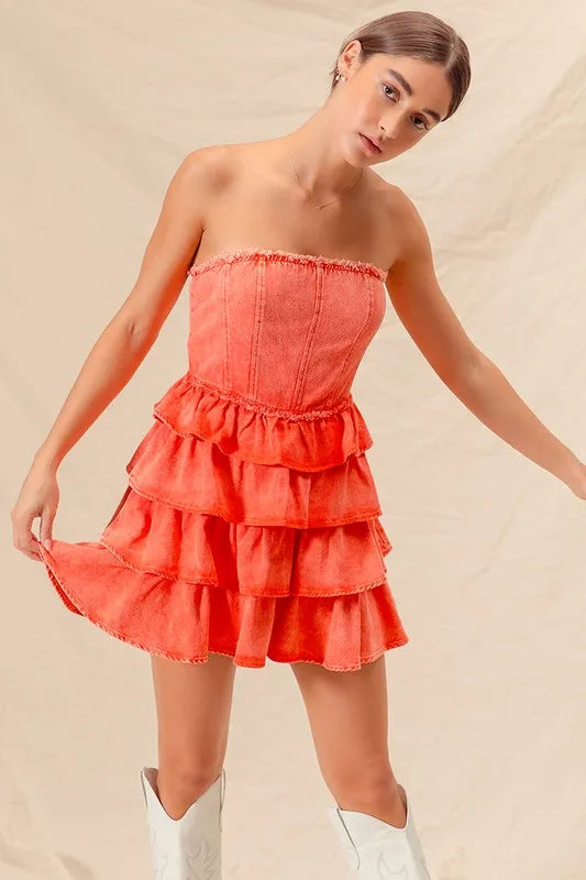 SO ME Strapless Ruffle Layered Game Day Cheer Up Dress-Dresses-Trendsi-[option4]-[option5]-[option6]-[option7]-[option8]-Shop-Boutique-Clothing-for-Women-Online