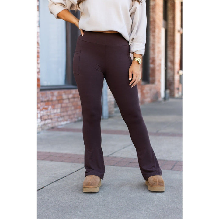 The Brandy - Brown Flare Leggings WITH POCKETS - Luxe Leggings by Julia Rose®-JuliaRoseWholesale-[option4]-[option5]-[option6]-[option7]-[option8]-Shop-Boutique-Clothing-for-Women-Online