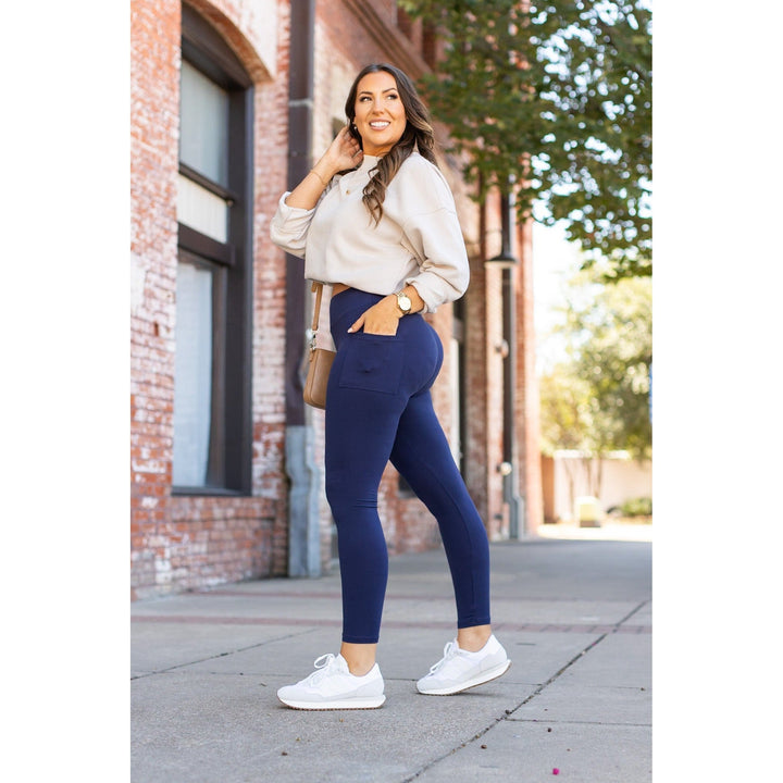 Navy Full-Length with Pocket Leggings - Luxe Leggings by Julia Rose®-JuliaRoseWholesale-[option4]-[option5]-[option6]-[option7]-[option8]-Shop-Boutique-Clothing-for-Women-Online