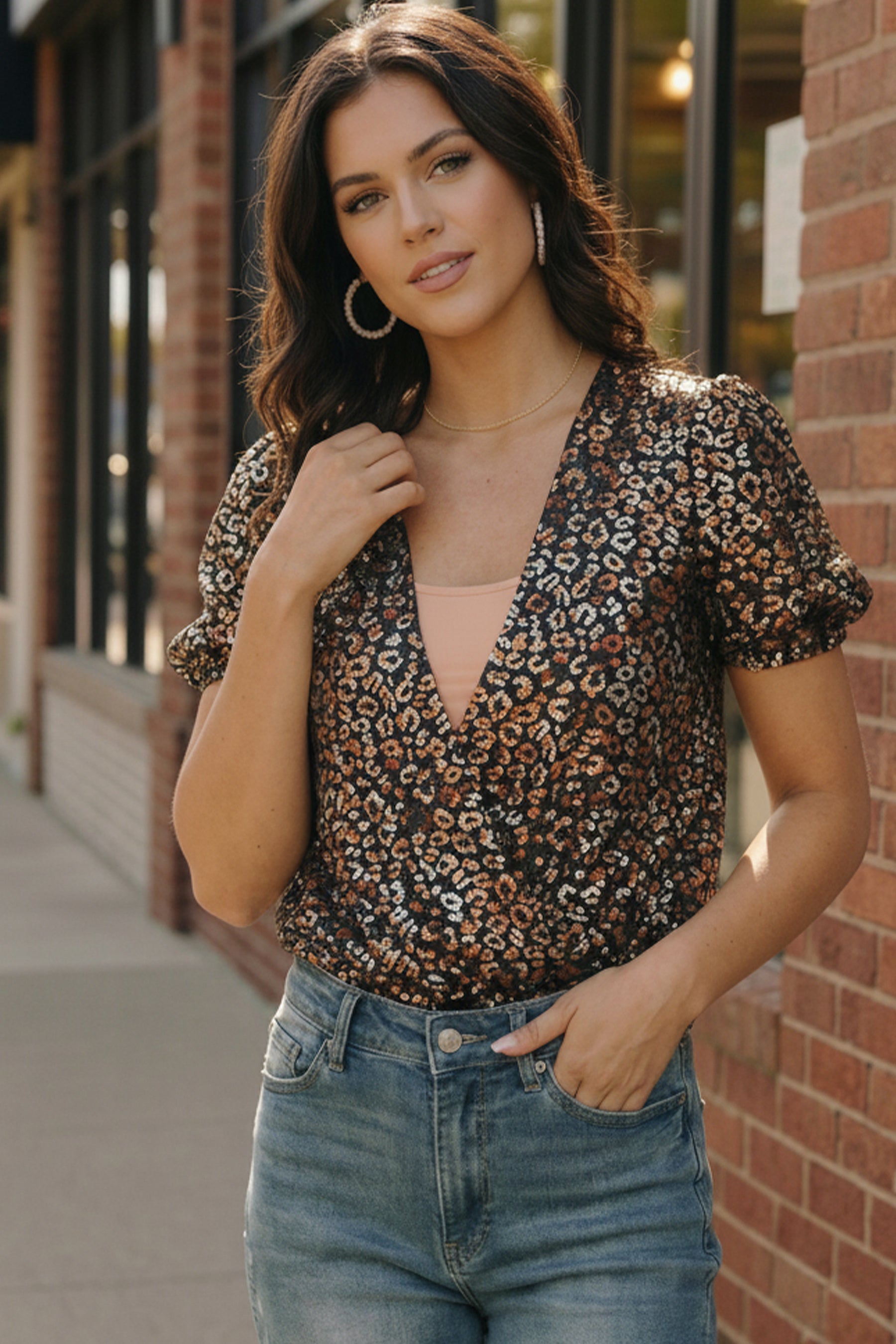 Midnight Leopard Shimmer Bodysuit-And The Why-[option4]-[option5]-[option6]-[option7]-[option8]-Shop-Boutique-Clothing-for-Women-Online