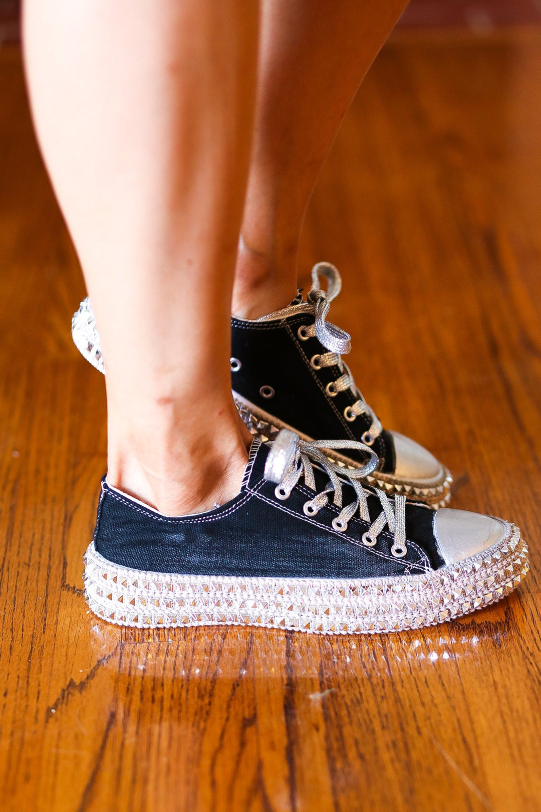 Get Their Attention Black Studded Canvas Sneakers-Influence-[option4]-[option5]-[option6]-[option7]-[option8]-Shop-Boutique-Clothing-for-Women-Online