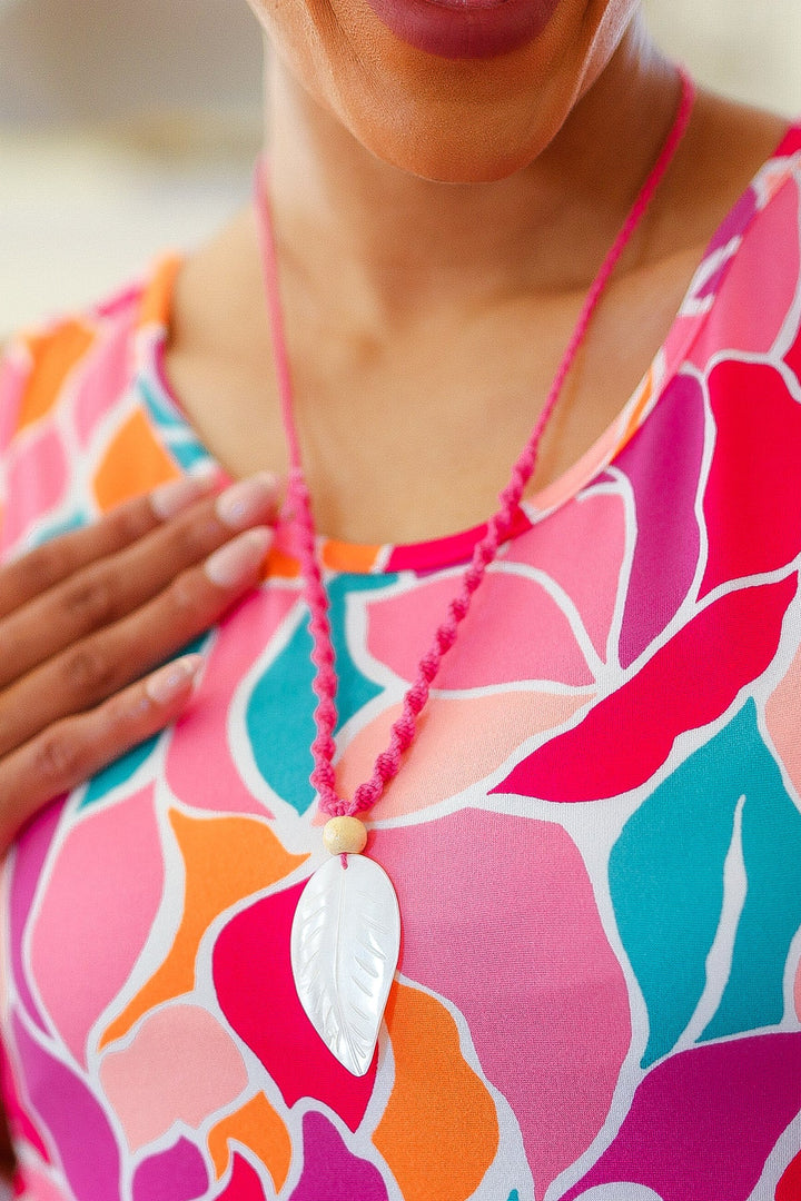 Pink Rope Iridescent Shell Feather Necklace-ICON-One Size Fits All-[option4]-[option5]-[option6]-[option7]-[option8]-Shop-Boutique-Clothing-for-Women-Online