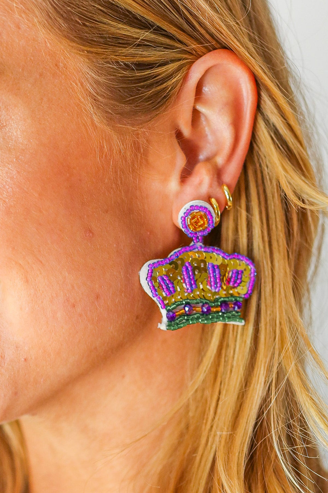 Mardi Gras Sequin & Beaded Crown Dangle Earrings-ICON-One Size Fits All-[option4]-[option5]-[option6]-[option7]-[option8]-Shop-Boutique-Clothing-for-Women-Online