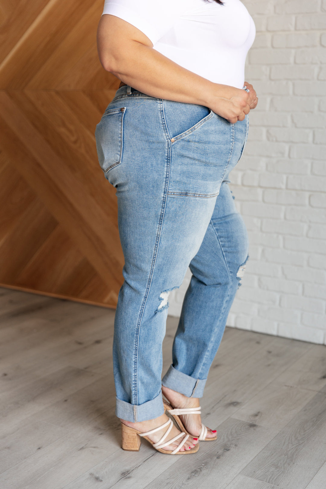 Judy Blue Aiden High Rise Patch Pocket Distressed Boyfriend Jeans-Womens-Ave Shops-[option4]-[option5]-[option6]-[option7]-[option8]-Shop-Boutique-Clothing-for-Women-Online