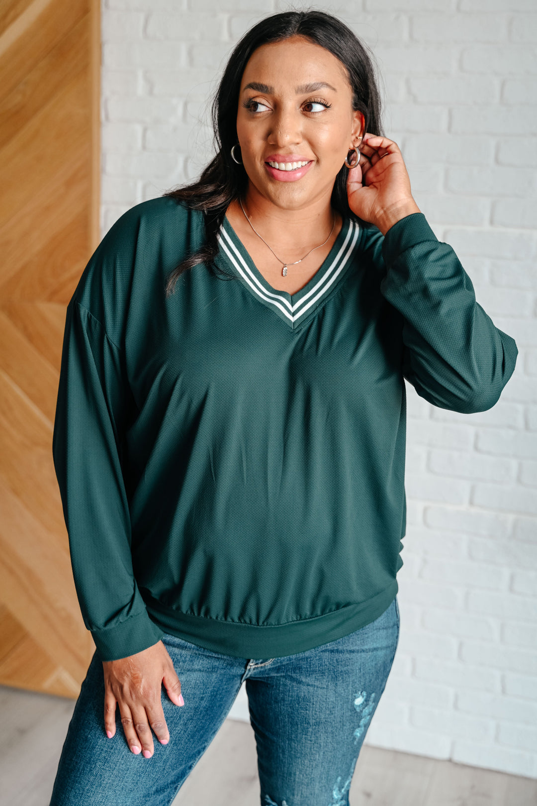 Rae Mode All Out Comfort V-Neck Pullover in Midnight Green-Tops-Ave Shops-[option4]-[option5]-[option6]-[option7]-[option8]-Shop-Boutique-Clothing-for-Women-Online