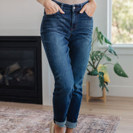 Judy Blue Amber Cuffed Slim Fit Dark Wash Jeans-Womens-Ave Shops-[option4]-[option5]-[option6]-[option7]-[option8]-Shop-Boutique-Clothing-for-Women-Online