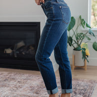 Judy Blue Amber Cuffed Slim Fit Dark Wash Jeans-Womens-Ave Shops-[option4]-[option5]-[option6]-[option7]-[option8]-Shop-Boutique-Clothing-for-Women-Online