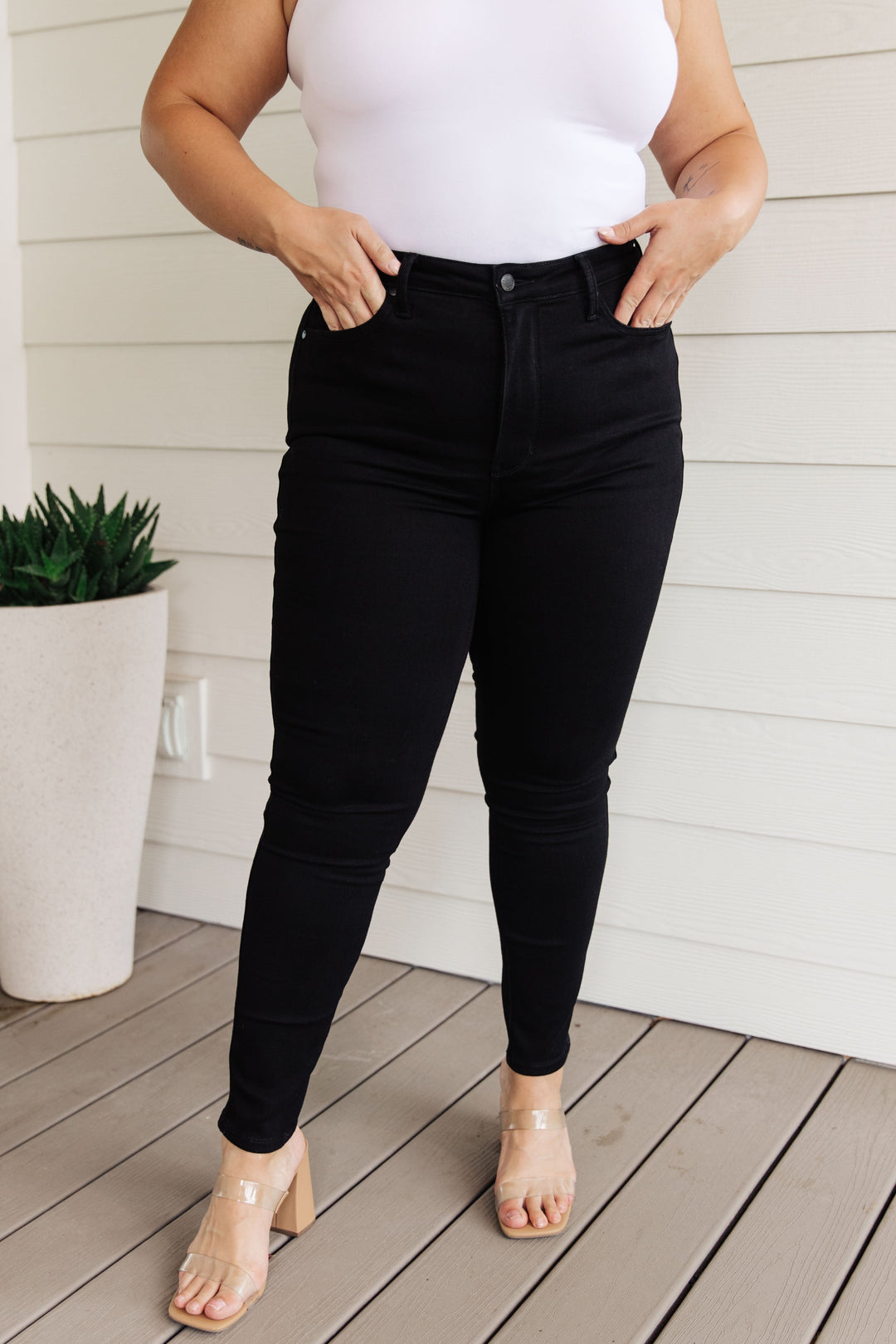 Judy Blue Audrey High Rise Control Top Classic Skinny Jeans in Black-Denim-Ave Shops-[option4]-[option5]-[option6]-[option7]-[option8]-Shop-Boutique-Clothing-for-Women-Online