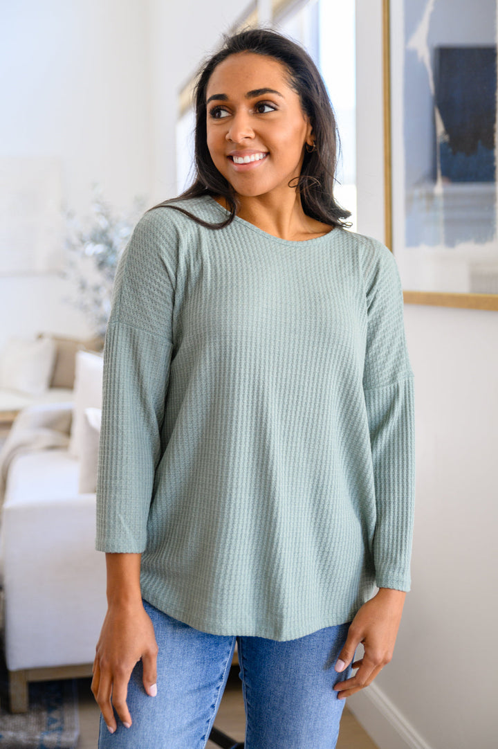 Austin Waffle Knit Basic Top In Sage-Tops-Ave Shops-[option4]-[option5]-[option6]-[option7]-[option8]-Shop-Boutique-Clothing-for-Women-Online