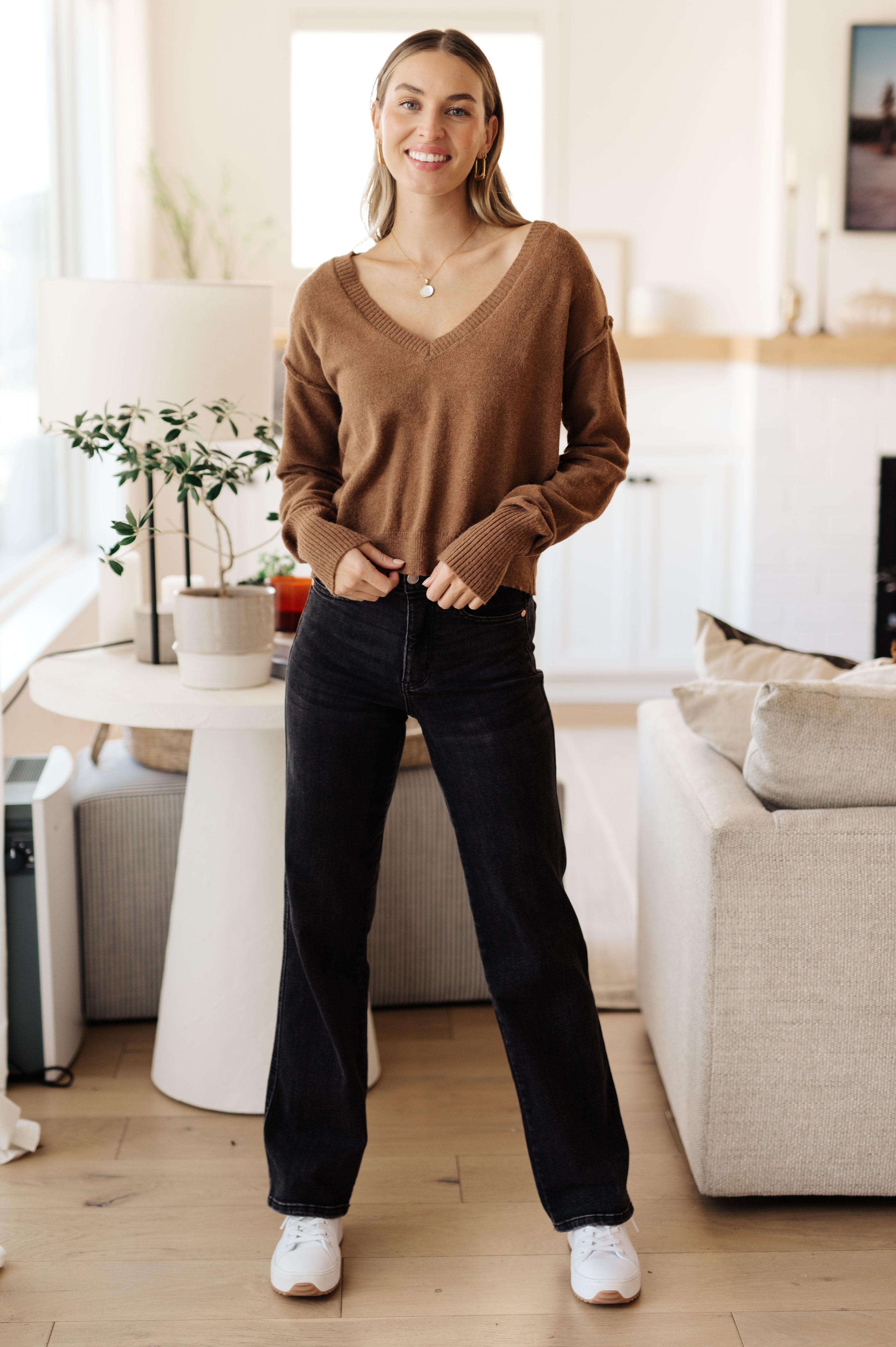 Back to Life V-Neck Sweater in Mocha-Tops-Ave Shops-[option4]-[option5]-[option6]-[option7]-[option8]-Shop-Boutique-Clothing-for-Women-Online