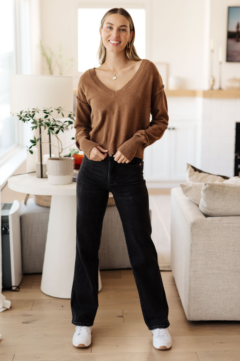 Back to Life V-Neck Sweater in Mocha-Tops-Ave Shops-[option4]-[option5]-[option6]-[option7]-[option8]-Shop-Boutique-Clothing-for-Women-Online