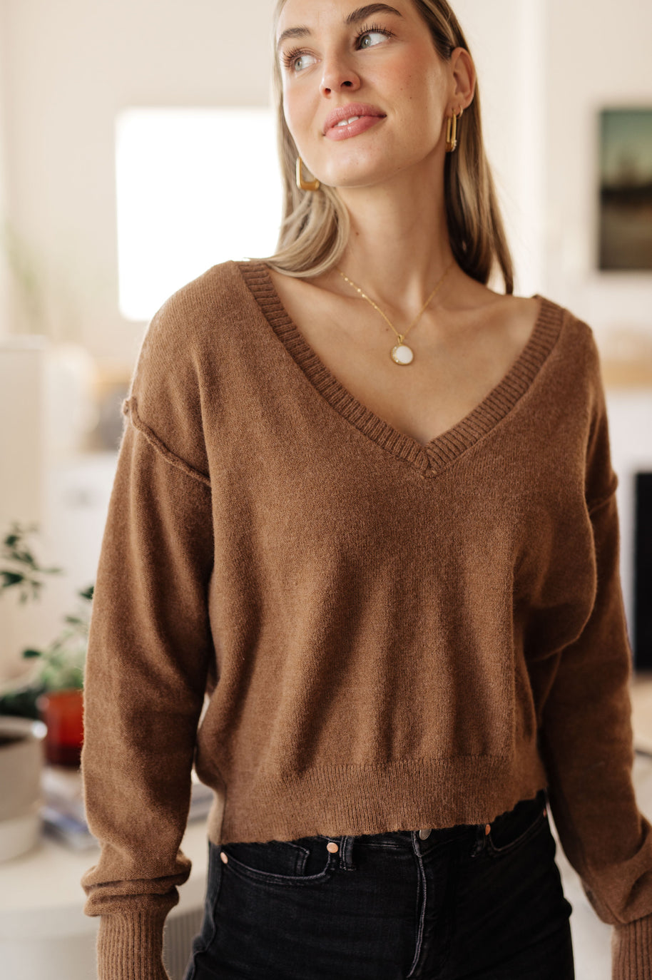 Back to Life V-Neck Sweater in Mocha-Tops-Ave Shops-[option4]-[option5]-[option6]-[option7]-[option8]-Shop-Boutique-Clothing-for-Women-Online