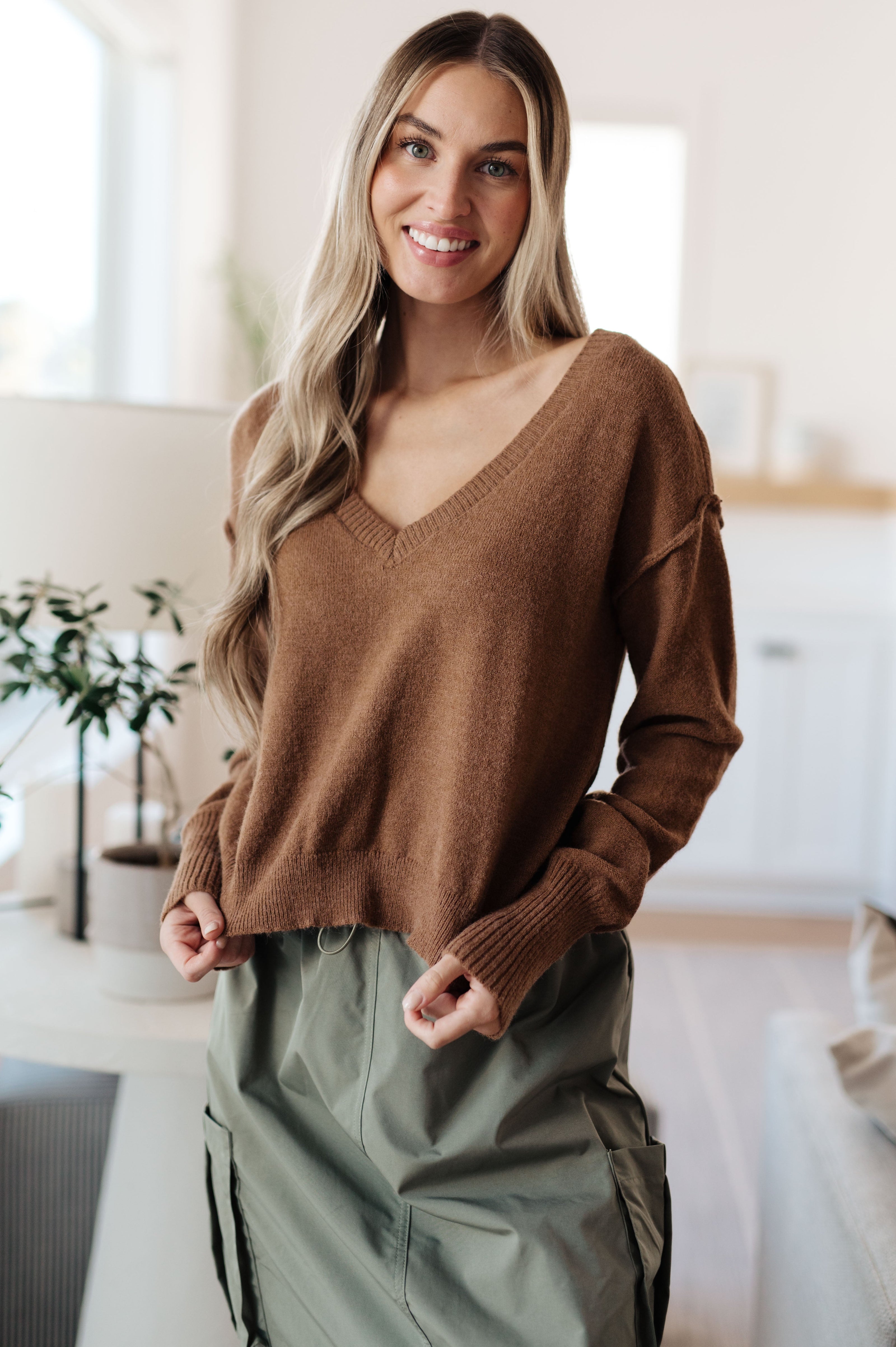 Back to Life V-Neck Sweater in Mocha-Tops-Ave Shops-[option4]-[option5]-[option6]-[option7]-[option8]-Shop-Boutique-Clothing-for-Women-Online