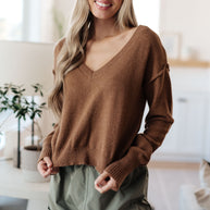 Back to Life V-Neck Sweater in Mocha-Tops-Ave Shops-[option4]-[option5]-[option6]-[option7]-[option8]-Shop-Boutique-Clothing-for-Women-Online