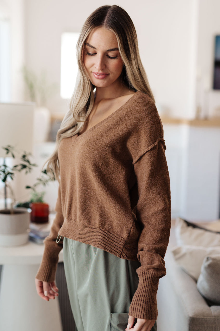 Back to Life V-Neck Sweater in Mocha-Tops-Ave Shops-[option4]-[option5]-[option6]-[option7]-[option8]-Shop-Boutique-Clothing-for-Women-Online