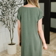 Barely Trying V-Neck Relaxed Dress in Gray Green-Womens-Ave Shops-[option4]-[option5]-[option6]-[option7]-[option8]-Shop-Boutique-Clothing-for-Women-Online