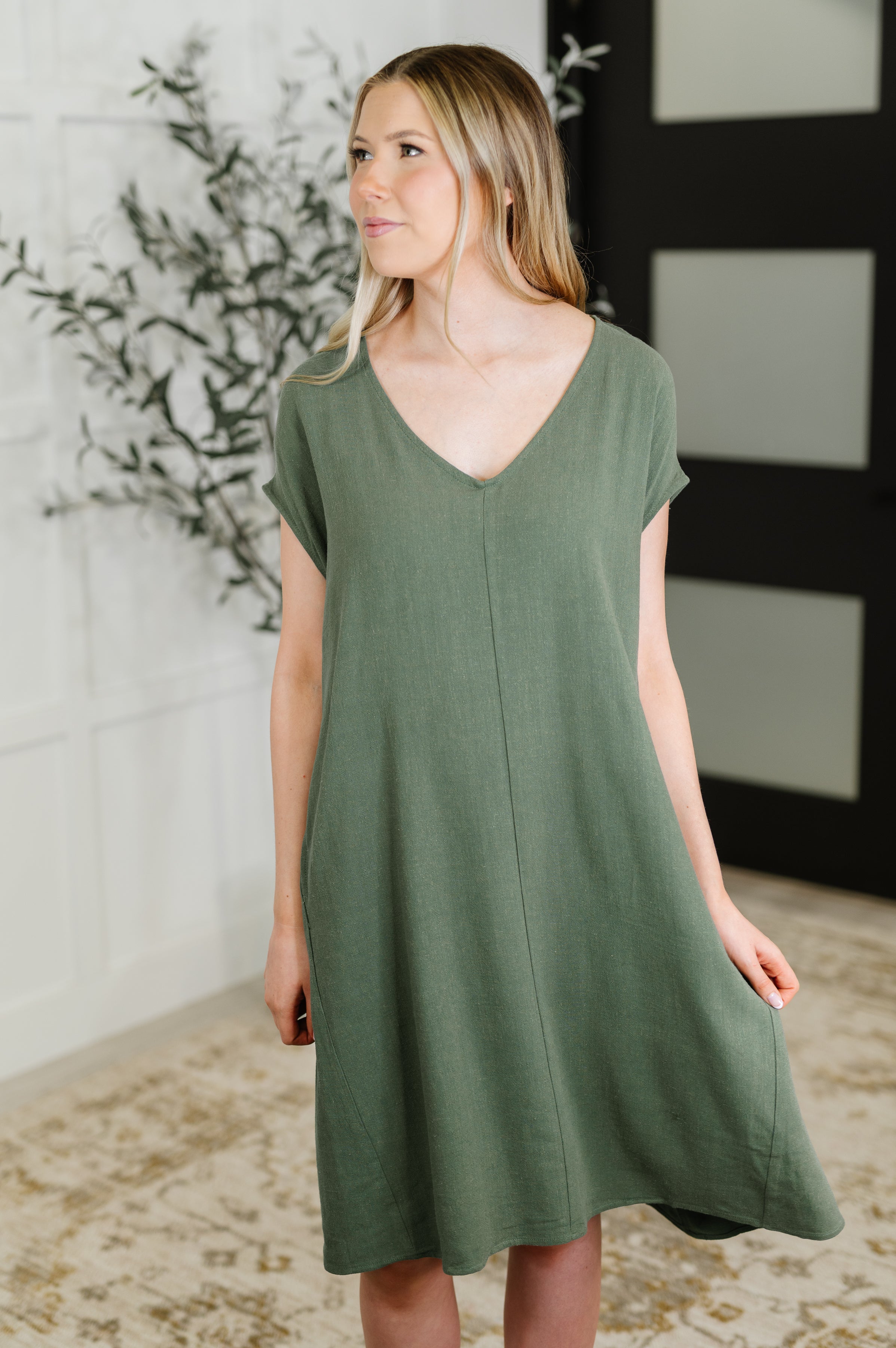 Barely Trying V-Neck Relaxed Dress in Gray Green-Womens-Ave Shops-[option4]-[option5]-[option6]-[option7]-[option8]-Shop-Boutique-Clothing-for-Women-Online
