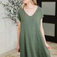 Barely Trying V-Neck Relaxed Dress in Gray Green-Womens-Ave Shops-[option4]-[option5]-[option6]-[option7]-[option8]-Shop-Boutique-Clothing-for-Women-Online