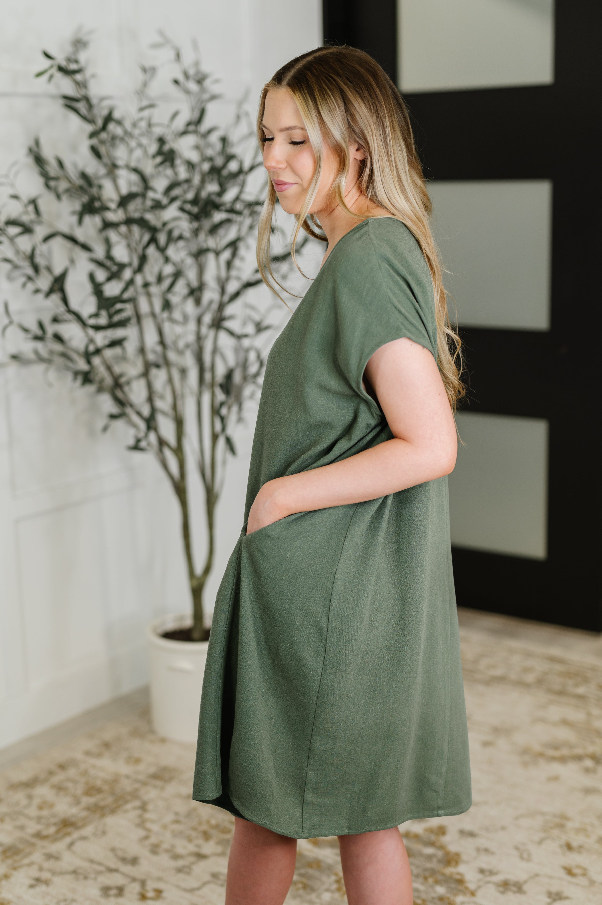Barely Trying V-Neck Relaxed Dress in Gray Green-Womens-Ave Shops-[option4]-[option5]-[option6]-[option7]-[option8]-Shop-Boutique-Clothing-for-Women-Online