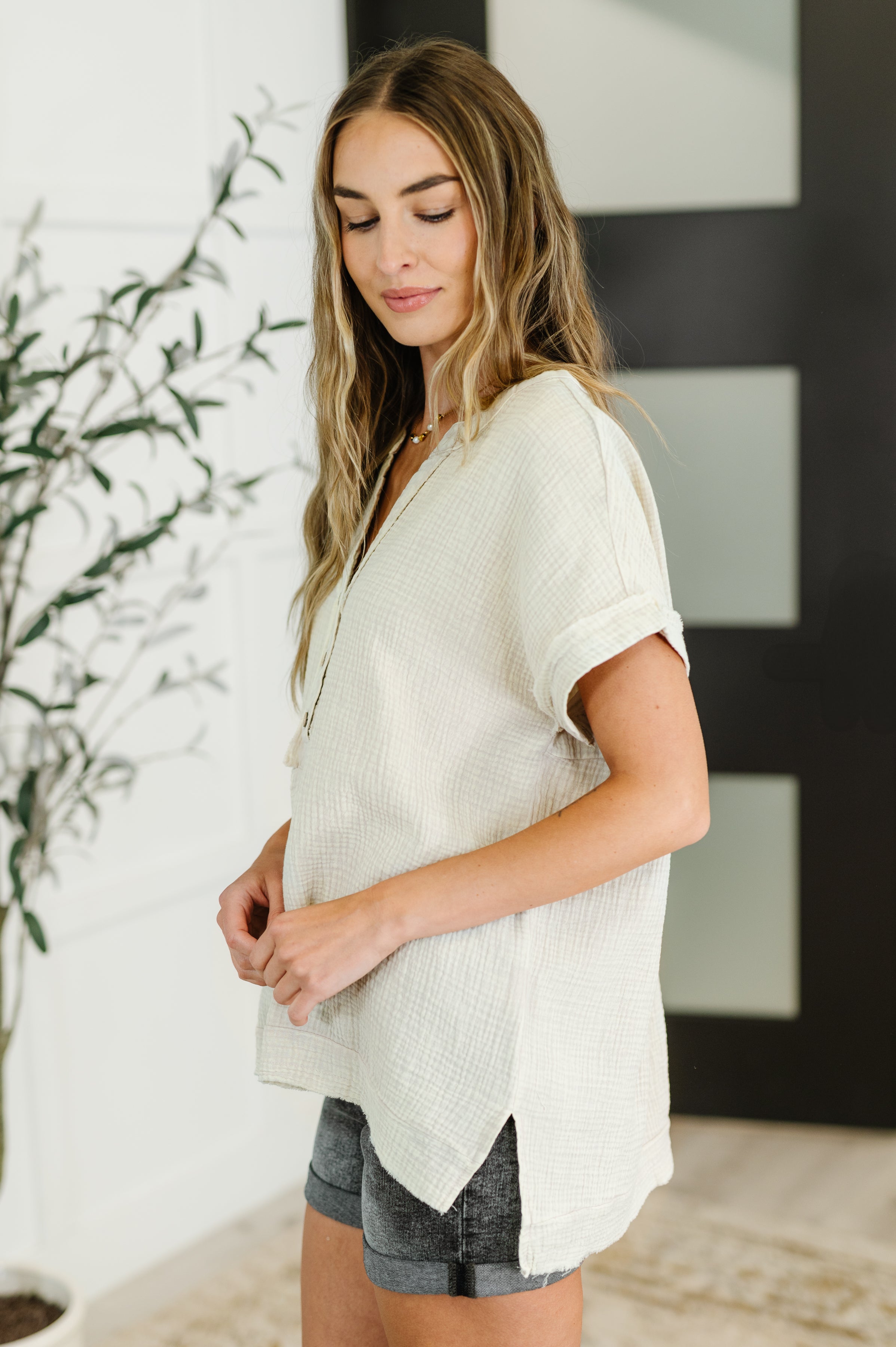 Zenana Basic Fade V-Neck Acid Wash Top in Sand Beige-Womens-Ave Shops-[option4]-[option5]-[option6]-[option7]-[option8]-Shop-Boutique-Clothing-for-Women-Online