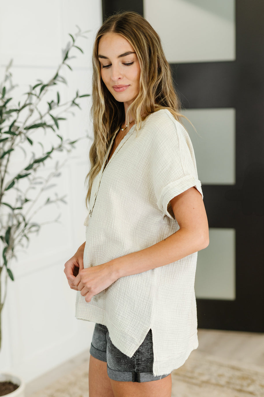 Zenana Basic Fade V-Neck Acid Wash Top in Sand Beige-Womens-Ave Shops-[option4]-[option5]-[option6]-[option7]-[option8]-Shop-Boutique-Clothing-for-Women-Online