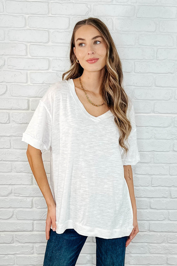 Basic Instinct Drop Shoulder V-Neck Tee in Ivory-Womens-Ave Shops-[option4]-[option5]-[option6]-[option7]-[option8]-Shop-Boutique-Clothing-for-Women-Online
