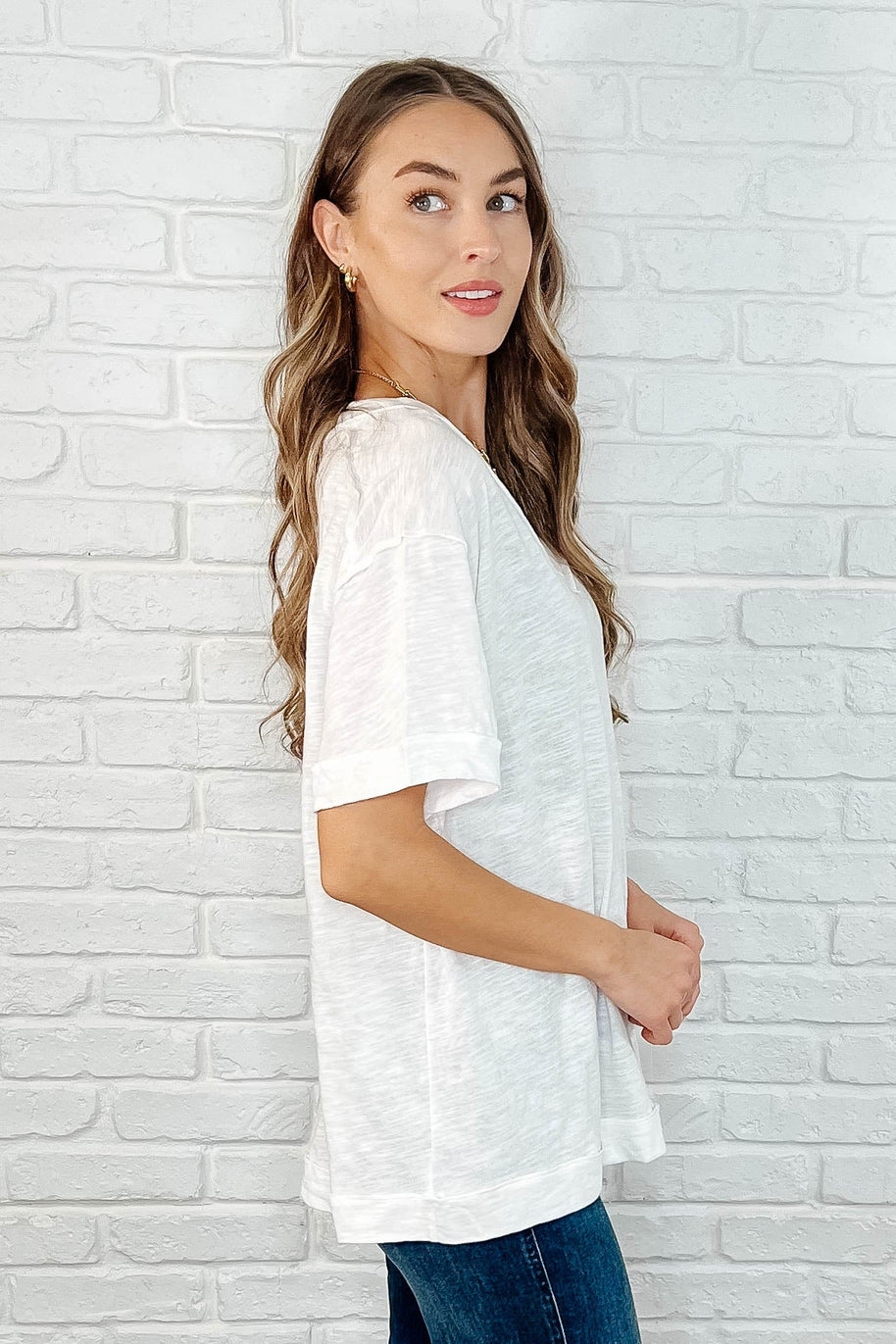Basic Instinct Drop Shoulder V-Neck Tee in Ivory-Womens-Ave Shops-[option4]-[option5]-[option6]-[option7]-[option8]-Shop-Boutique-Clothing-for-Women-Online