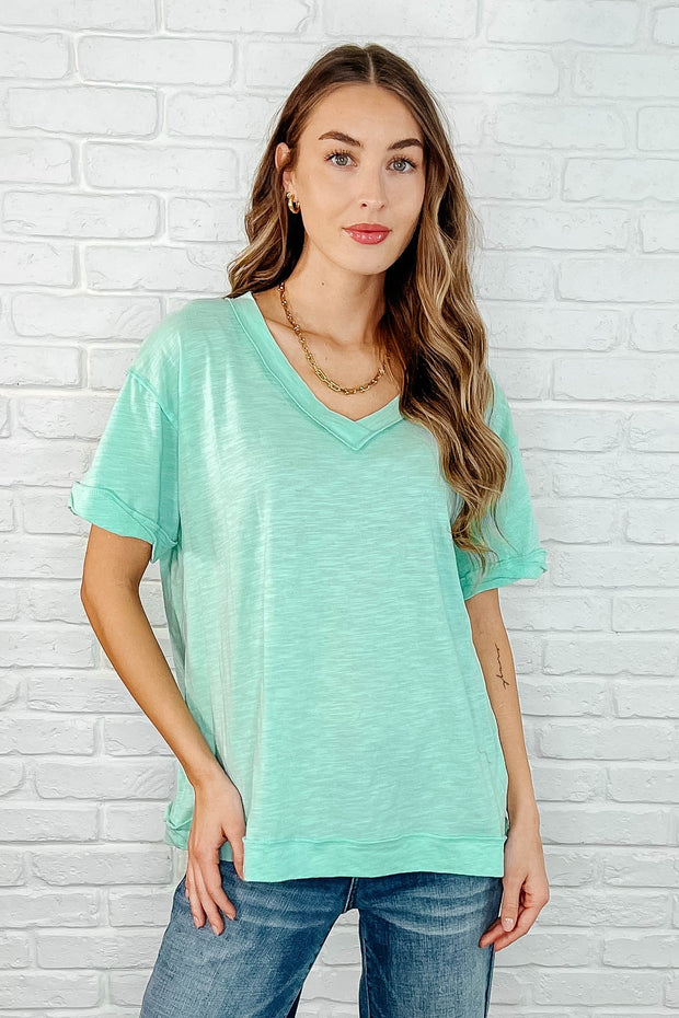 Basic Instinct Drop Shoulder V-Neck Tee in Mint-Womens-Ave Shops-[option4]-[option5]-[option6]-[option7]-[option8]-Shop-Boutique-Clothing-for-Women-Online